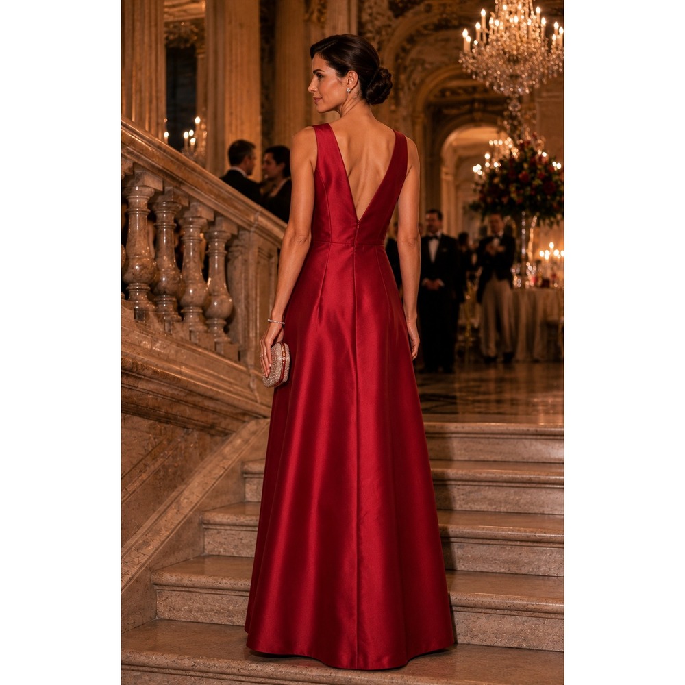 Alfred Sung Garnet Red Satin V-Back A-Line Formal Evening Gown NWT Size‎ 6 Gala